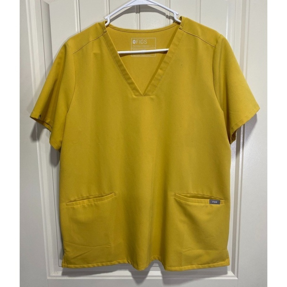 FIGS Casma Scrub Top‎ Shirt Women's Large Yellow Technical Collection Pockets